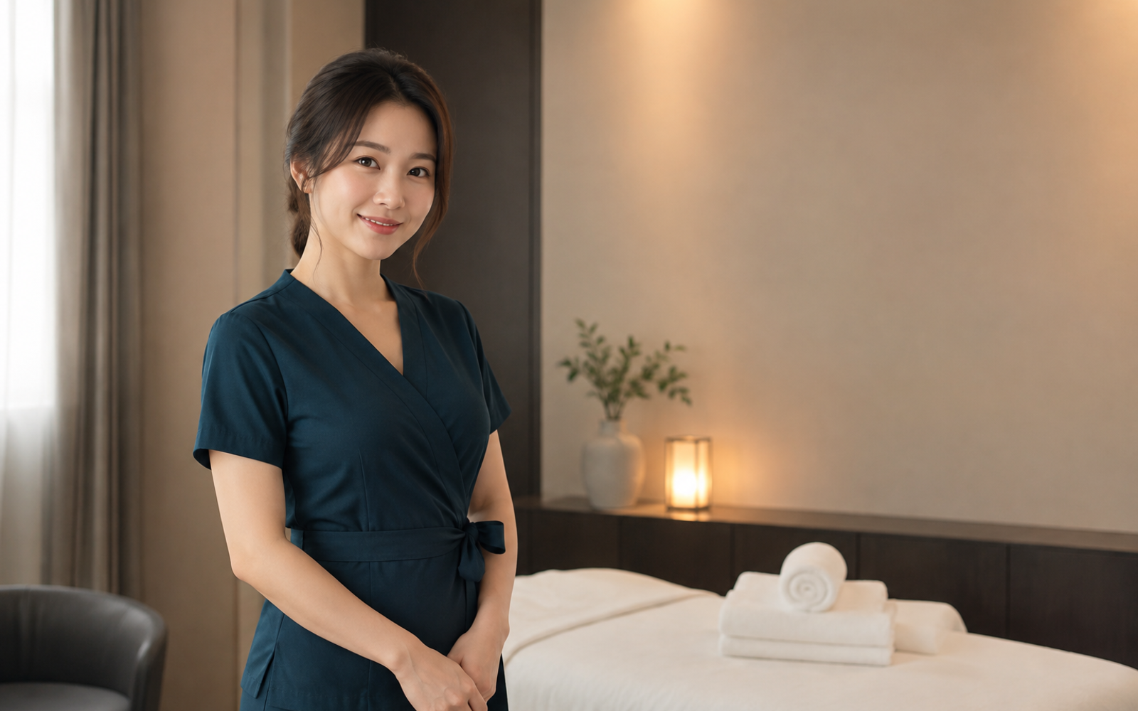성남 미금 방문 홈케어를 안내하는 젊은 성인 한국 여성 관리사
